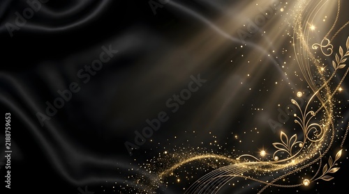 Elegant black silk background with gold art