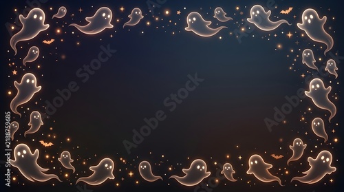 Halloween frame with floating ghost silhouettes