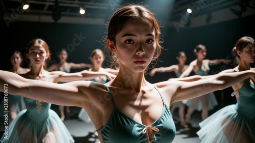 Obraz na płótnie Classical ballet dancers rehearsing in studio