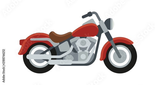 Fotografie A red and silver motorcycle is depicted in a flat vector illustration with a whi