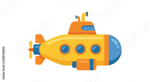 Bild auf Leinwand A yellow submarine illustration features a rounded hull periscope and orange pro