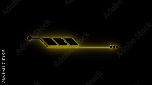 Futuristic yellow neon hud element with geometric shapes and arrow pointers