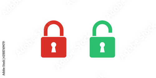 Foto Red locked padlock and green unlocked padlock icons for security indication
