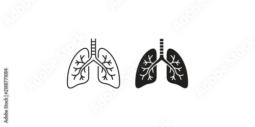 Cuadro en lienzo Human lung anatomy icon set in linear and solid styles for respiratory health diagnostics or medical educational material