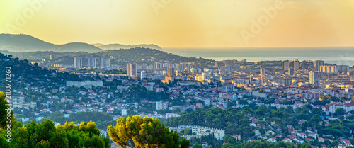 Early morning panorama of Toulon from the hill above the city, Provence, France