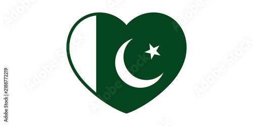 Fotografie Pakistan flag heart shape symbol with crescent and star in traditional green and white colors