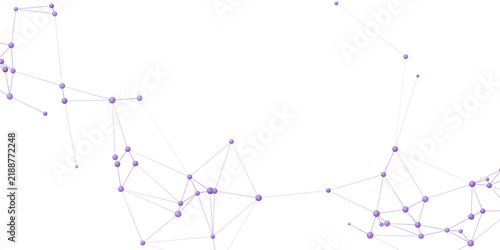 A network of interconnected nodes and lines in a light purple hue, creating a complex web of connections against a stark white background, suggesting data flow and digital relationships.