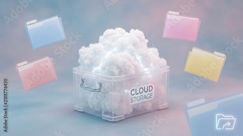 Cloud storage symbol with file folders and fluffy texture  