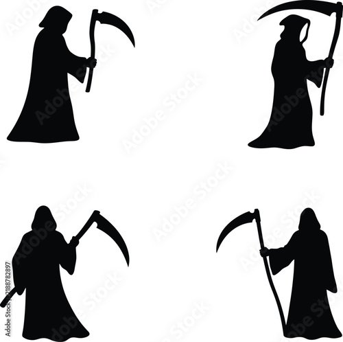 Принти на полотні Grim reaper silhouette vector. Reaper scythe vector icon set