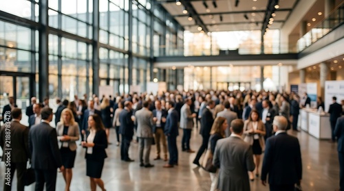 Business professionals networking in a modern corporate conference event hall