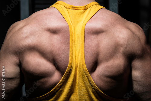 male bodybuilder flexing his back