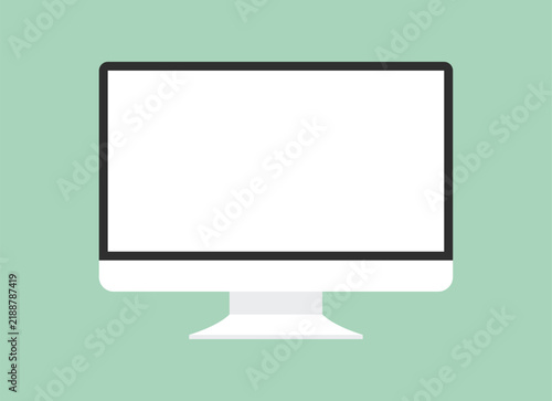 Modern Computer Monitor Vector Illustration with Blank White Screen Mockup, Isolated Flat Design Desktop Display for Web Design Presentation and Copy Space.