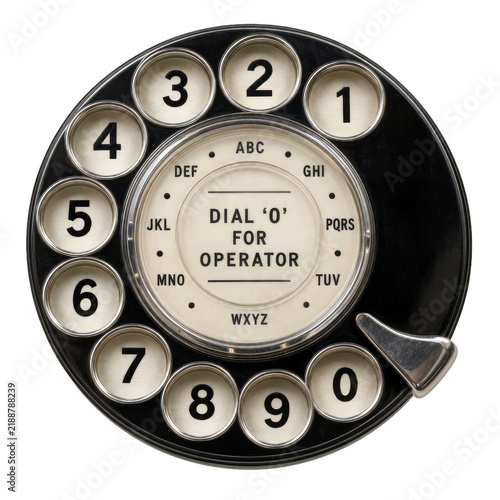 Vintage rotary telephone dial isolated on a transparent background, featuring black and chrome numbers and 