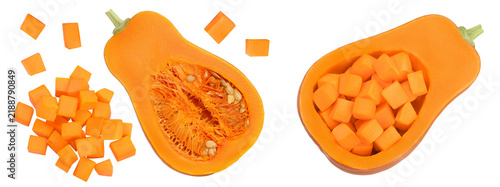 Bild auf Leinwand butternut squash diced isolated on white background with full depth of field