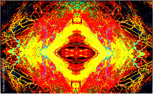 фотографія A symmetrical abstract design with vivid reds, yellows, and blues creating an eye-catching pattern