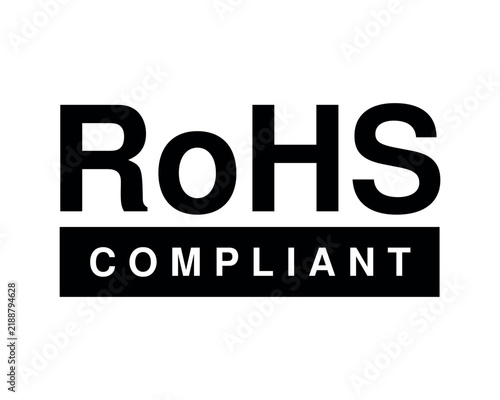 RoHS Compliant Label with Bold Black Typography and White Background, Minimal Regulatory Certification Graphic for Electronics, Environmental Standards