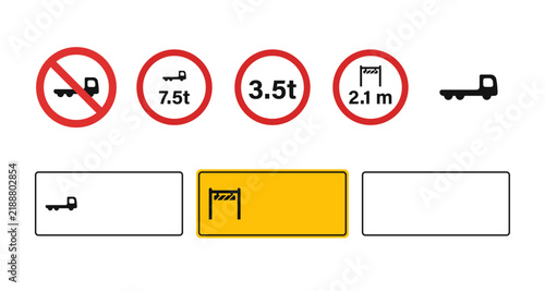 Foto No trucks sign set weight limit and height limit road signs