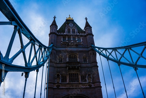 Photography Gothic tower of London bridge against a blue sky