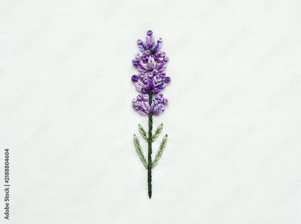 Fototapeta premium Purple lavender flower with green stem on white background