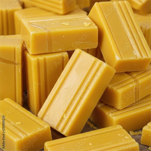 Obraz na płótnie Stack of Handmade Yellow Soap Bars Close Up