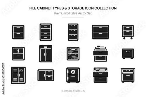 File cabinet types and storage icons collection vector illustration on white background