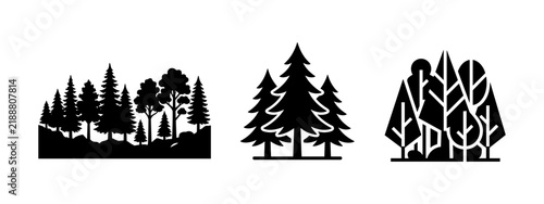 Картината върху платно Forest Trees and Pine Forest Silhouette Icon Set
