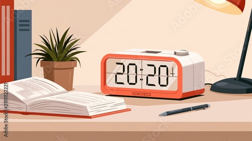 Digital alarm clock set to 20 minutes for focused study session