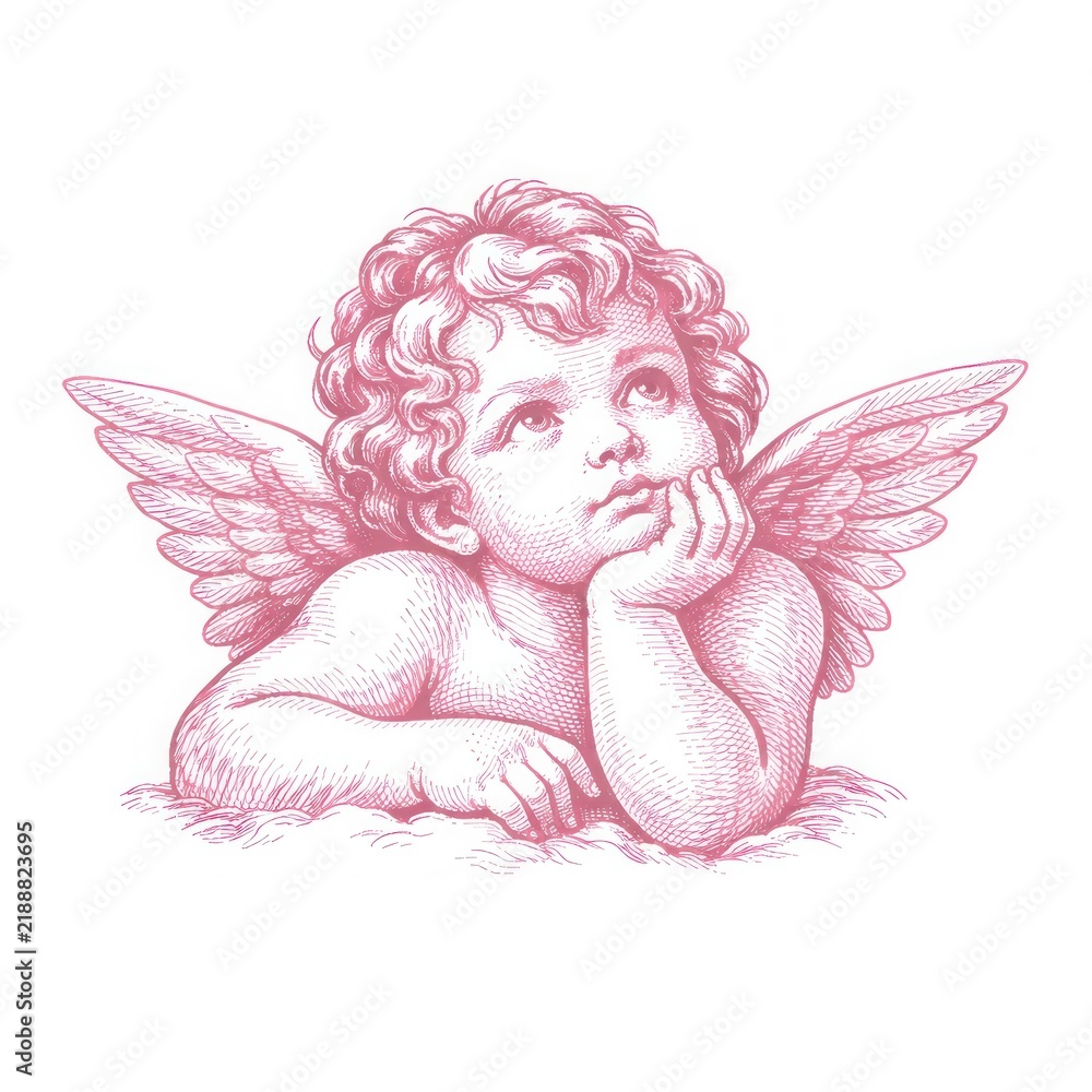 Fototapeta premium Thoughtful cherub with detailed wings.