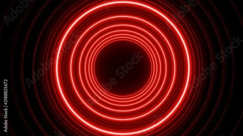 Concentric Red Neon Rings in a Dark Tunnel