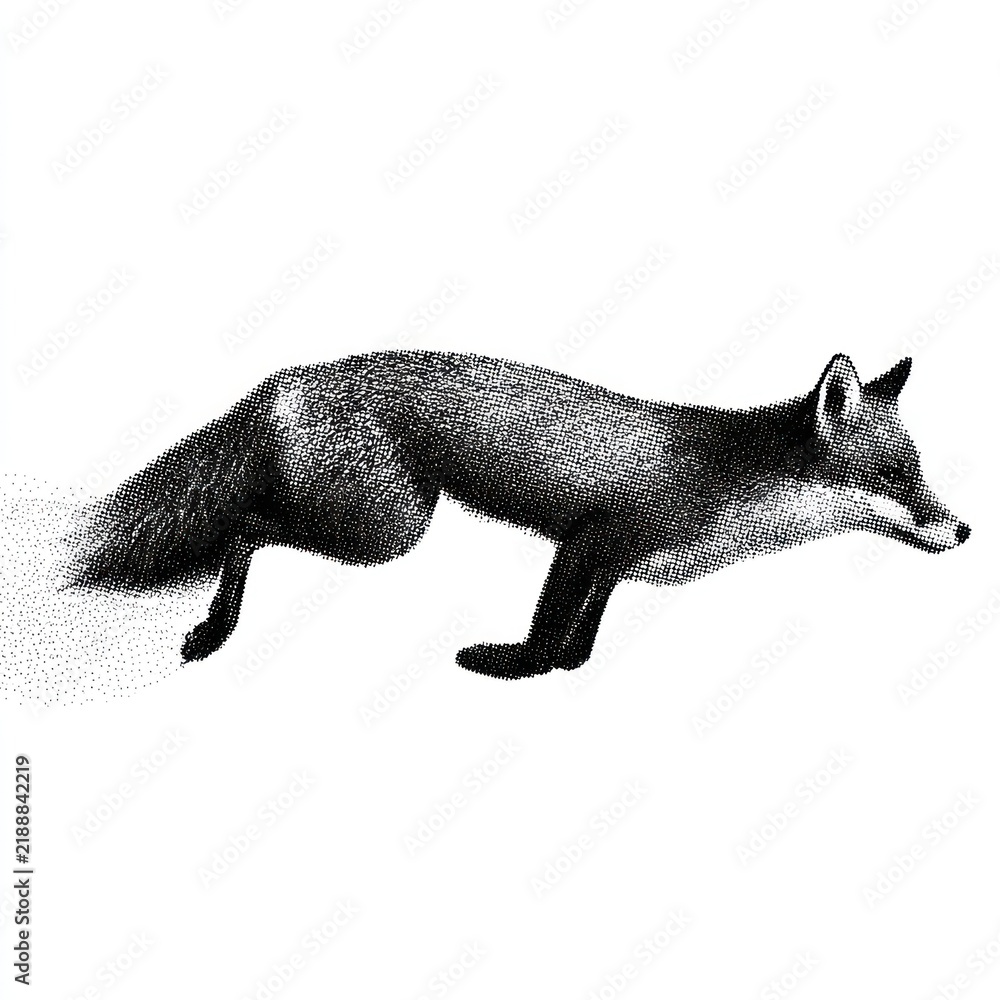 Obraz premium Vintage stipple illustration of a fox in motion.