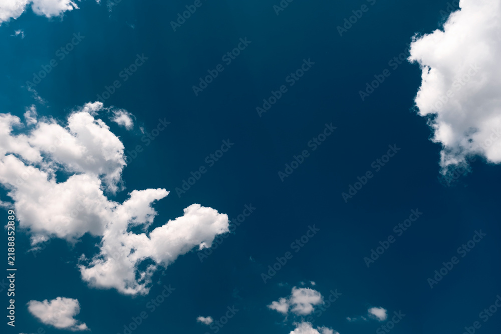 Fototapeta premium Wide sky with distant clouds — symbol of absolute freedom. Experiencing healing solitude away from stressful urban environment. Clear meteorology view for deep dreaming and mental improvement.