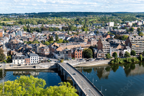 Konstfotografi Aerial view captures a historic town beside a calm river namur belgium