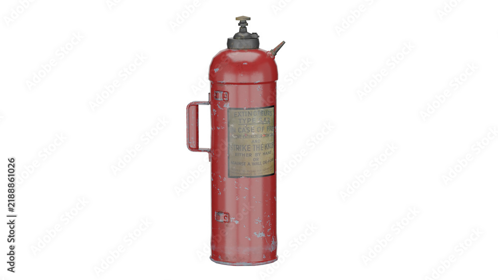 Obraz premium 3d rendering of a red fire extinguisher with worn surface