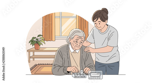 Caring Hands Assisting Elder With Daily Health Monitoring And Medication Organization