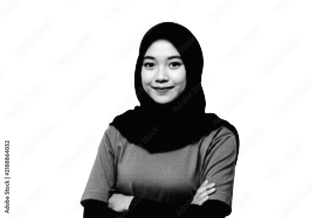 Fototapeta premium Woman wearing hijab sitting with neutral expression illustration