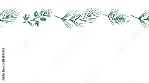 Minimalist Hand Drawn Pine Branch Seamless Border Illustration