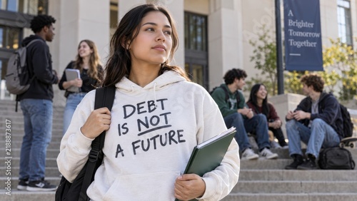 Young college student concerned about education debt and financial future