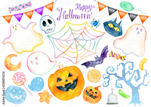Plakat ハロウィン かわいい 水彩 イラスト セット