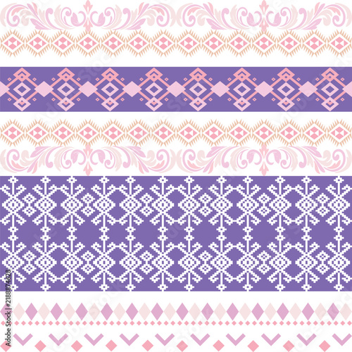 Elegant Pastel Pink and Purple Thai Silk Geometric Ethnic Pattern, Traditional Textile Design for Background, Fabric, Wallpaper, Decorative Surface and Modern Print