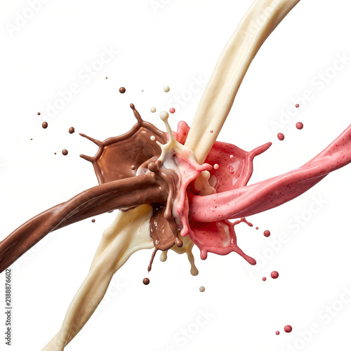 Three delightful liquid streams create colorful splash