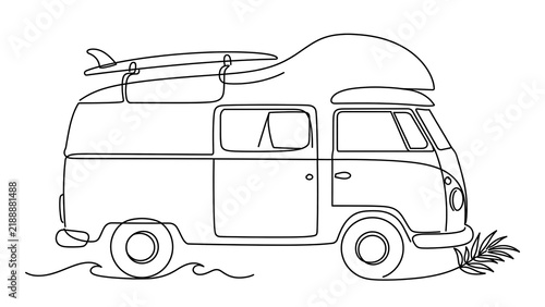 Vintage camper van white background.