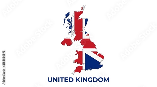 United Kingdom map outline with national flag texture isolated on white background