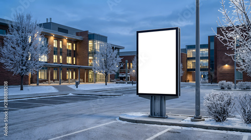 Blank Vertical Billboard Mockup on Snowy Street at Dusk