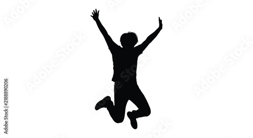 Jumping person silhouette against a white background depicts active movement