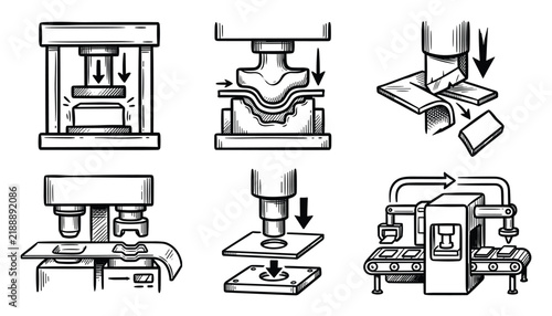 Industrial machinery vector set for manufacturing and production processes