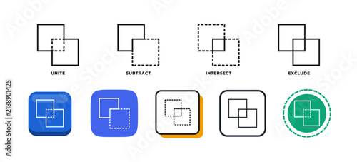 Foto Boolean shape icon set unite subtract intersect and exclude