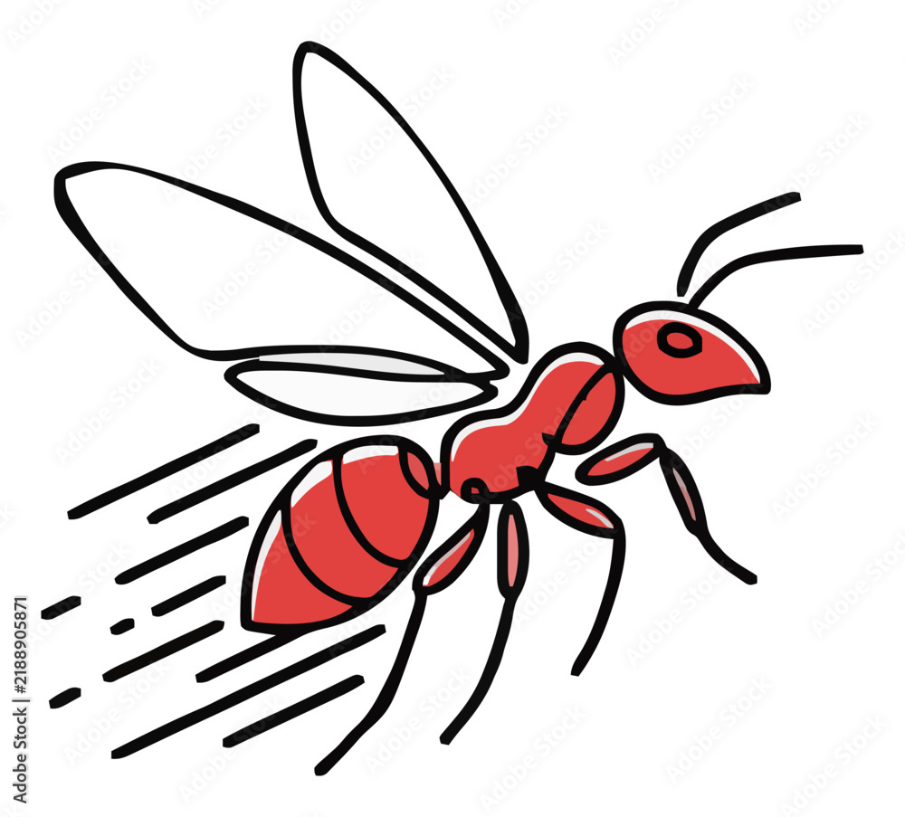 Fototapeta premium Minimalist flying red ant continuous line art vector.... Generative AI