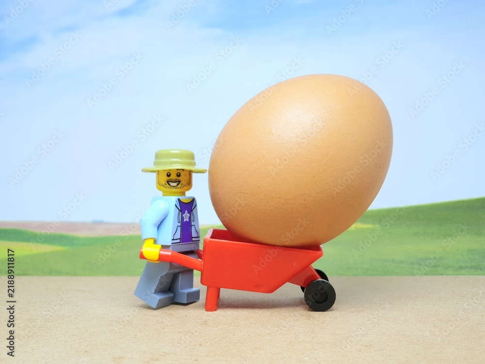 Fototapeta premium Indonesia - November 17, 2023 : Mini toy figure at table with blurred background. Farm product concept design.