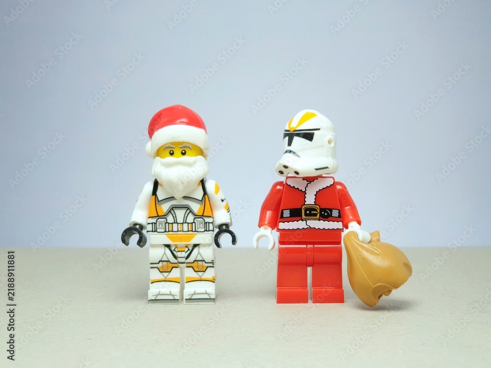 Fototapeta premium Indonesia - November 24, 2023 : Mini toy figure of lego at table with blurred background. Miniature photography concept design.