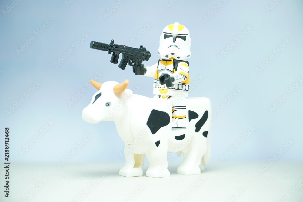 Fototapeta premium Indonesia - November 10, 2023 : Mini toy of action figure at table with blurred background.